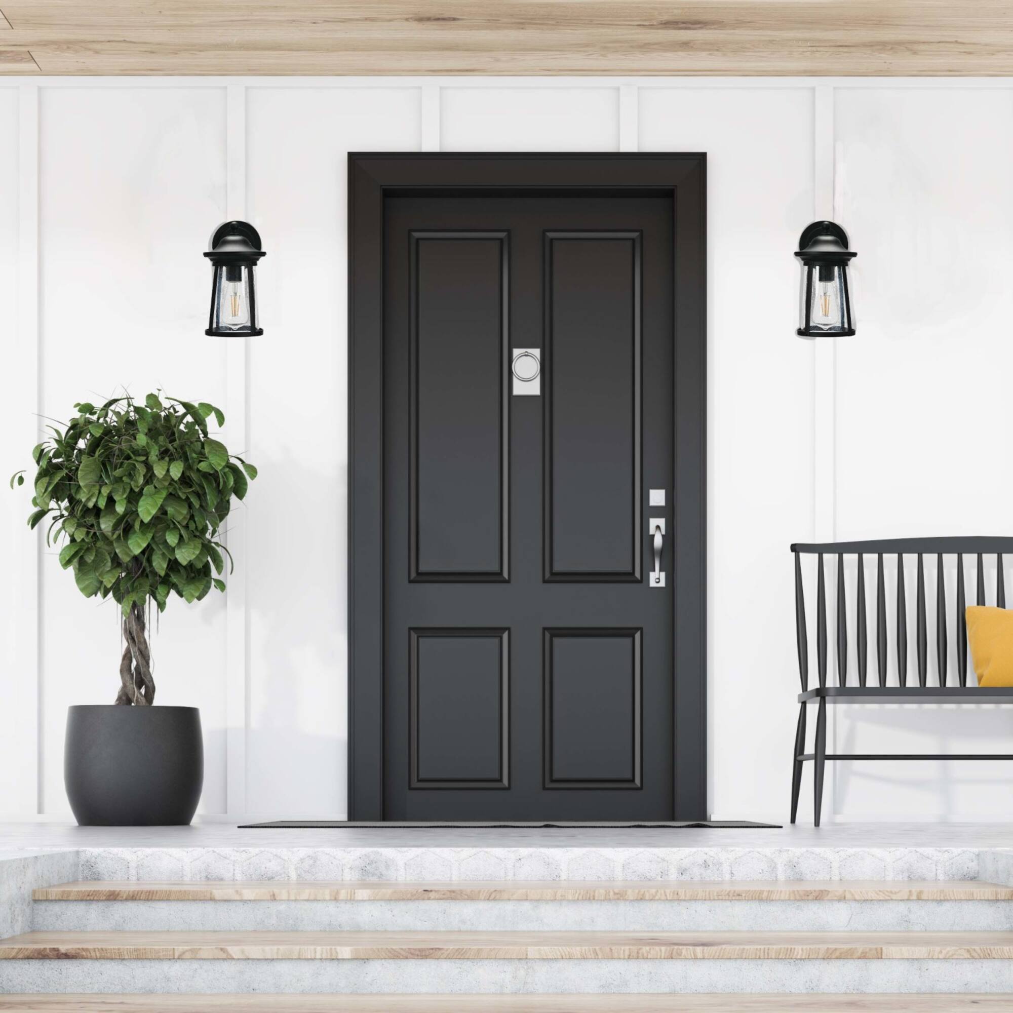 Hello Honey® Robert Stevenson Lighting Portside Matte Black Metal & Seedy Glass Outdoor Light